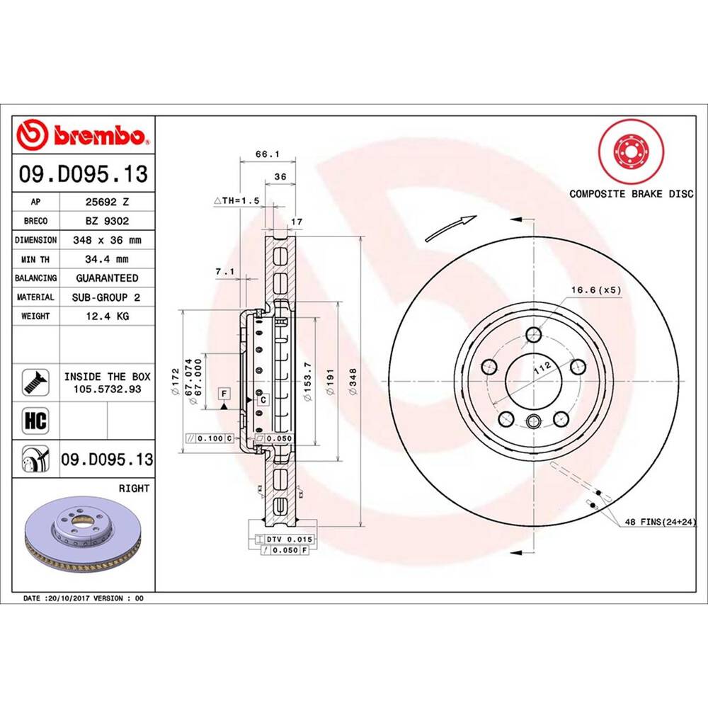 Brembo Prime Vented Composite Brake Rotor - Single - 09.D094.13