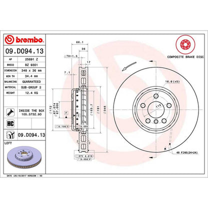Brembo Prime Vented Composite Brake Rotor - Single - 09.D094.13