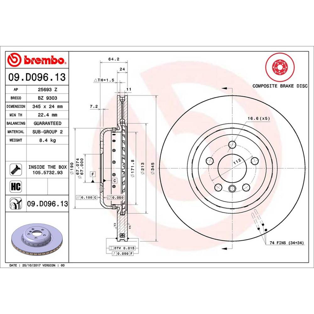 Brembo Prime Vented Composite Brake Rotor - Single - 09.D094.13
