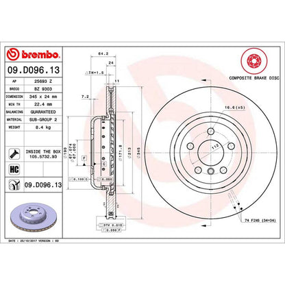 Brembo Prime Vented Composite Brake Rotor - Single - 09.D094.13
